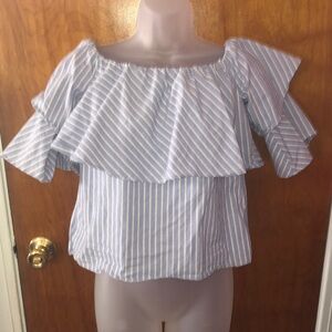 WAYF Blue Striped Off-Shoulder Top